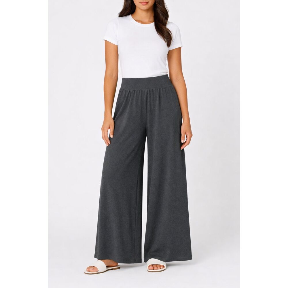 NIP OQQ Dark Grey High-Rise Wide Leg Athleisure Lounge Pants Trendy & Stylish S
